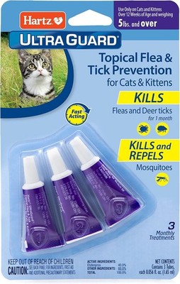 4 Pack Hartz UltraGuard Flea & Tick Drops for Cats & Kittens, 5 lbs & over, 3 Ct
