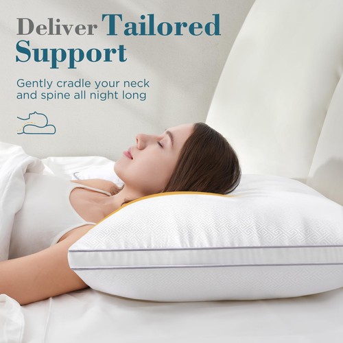 Juego de 2 almohadas tamaño queen, calidad hotelera, plumón alternativo reforzado cama pil... - Imagen 3 de 9