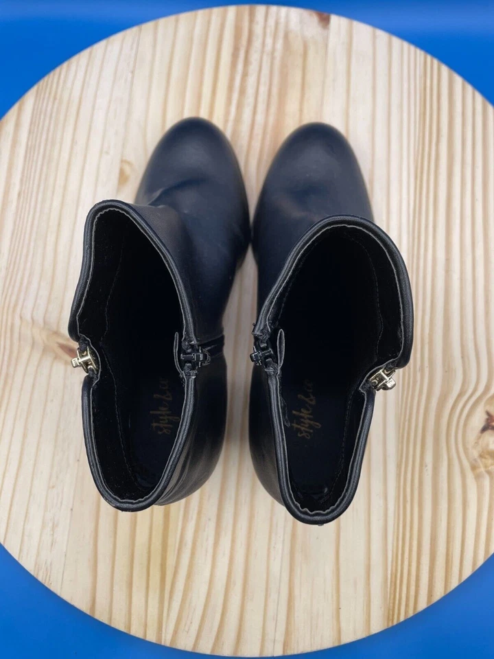 Style & Co Masrinaa Ankle Bootie Women's Sz 6.5M Black Leather Almond Toe F0187 - Image 4 of 4