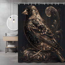 Black Bird Shower Curtain, Ornate Vintage Style Print