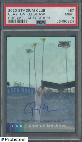 2020 Stadium Club Chrome #87 Clayton Kershaw Dodgers AUTO PSA 9 MINT