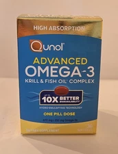 Qunol Advanced Omega-3 30 ct Krill Fish Oil Complex 3 Exp 12/25
