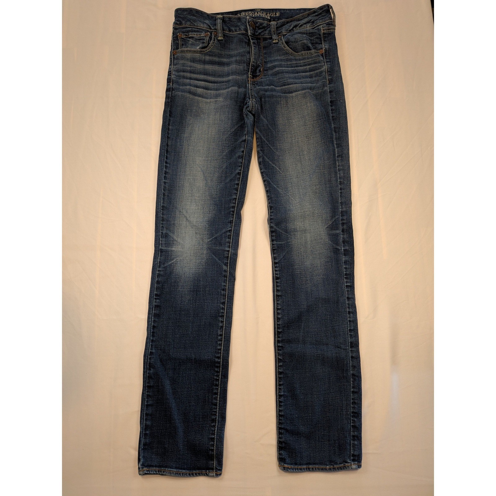 American Eagle Straight Leg Jeans Womens 8 Long Dark Wash Super Stretch Denim