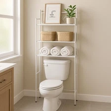 Home Zone Living Over-The-Toilet Bathroom Storage Organizer with 3-Tier Shelv...