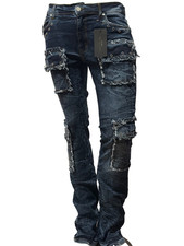 New Evolution Studs Distressed Pocketed Stacked Jeans w edge FW-295B DK Indigo