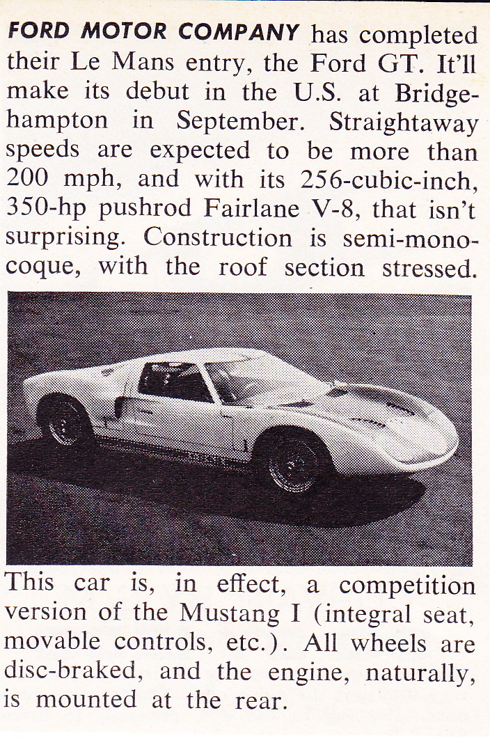 1964 FORD GT40 / GT-40 / DEBUT AT LE MANS ~ ORIGINAL SMALLER ARTICLE / AD
