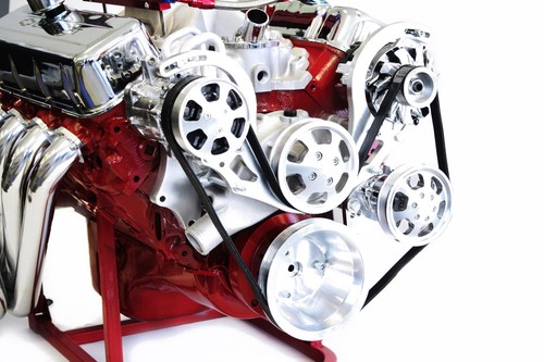 BBC Serpentine Front Runner Pulley Drive Kit Polished/Chrome A/C Alternator P/S - Bild 1 von 11