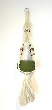 Rare Vintage Handmade Cream Beaded Macrame Hanging Planter