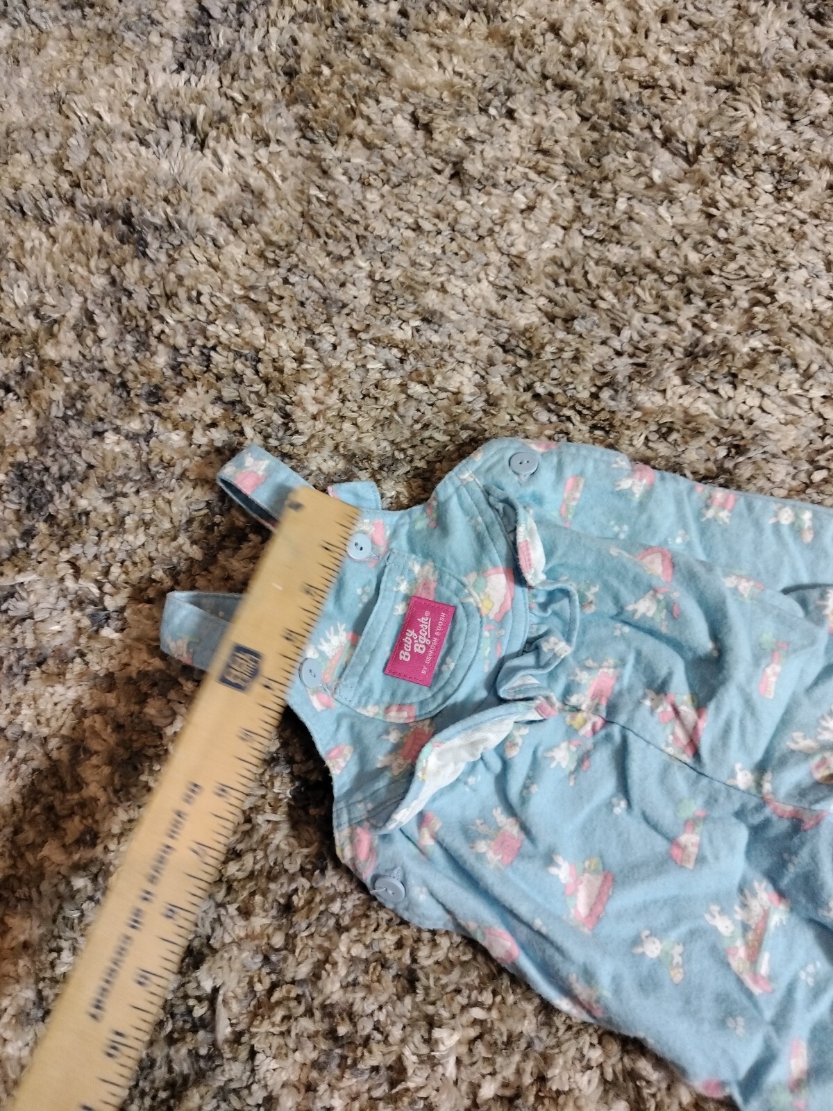 VTG OshKosh B'Gosh Vestbak Blue Soft Cotton Bunny Overalls Girl's No Size 6m? image 8