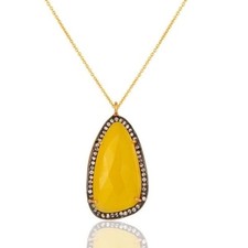 Gold Plated Prong Set Yellow Moonstone 925 Silver Designer Pendant Necklace