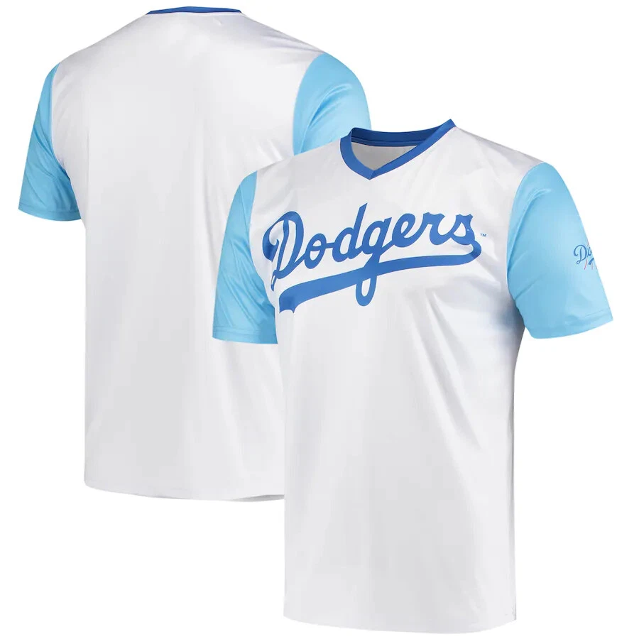 LA Dodgers Stitches Cooperstown Collection Wordmark V-Neck Jersey White  X-Large