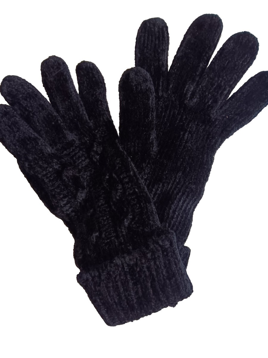 m Women's Chennile Knit Gloves BLACK Size- O/S* | eBay