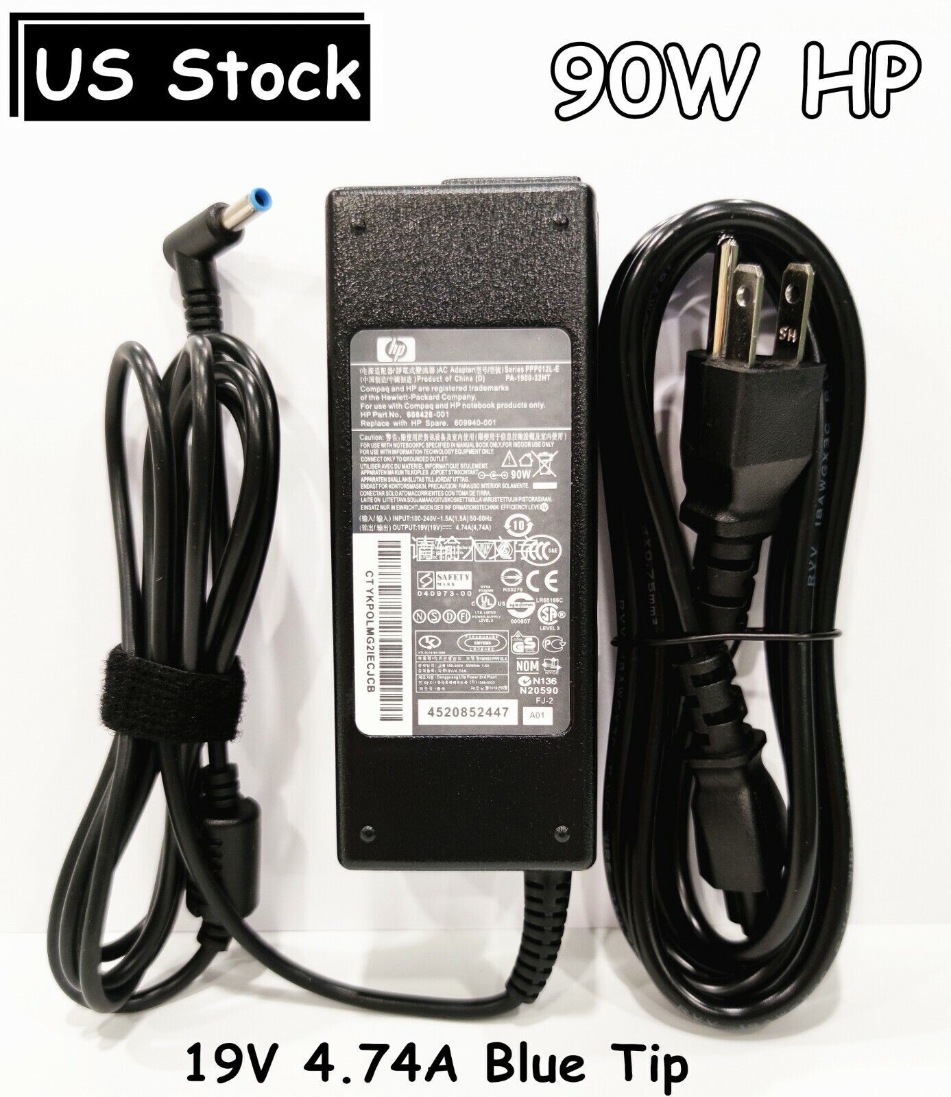 Genuine HP 90W AC Adapter Charger - 19.5V 4.62A Blue Tip For Pavilion Laptops