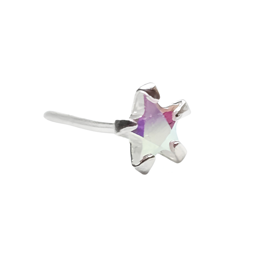 Star Nose Stud CZ AB 3.5mm  22g (0.6mm) 925 Sterling Silver 10mm L Bendable Pin