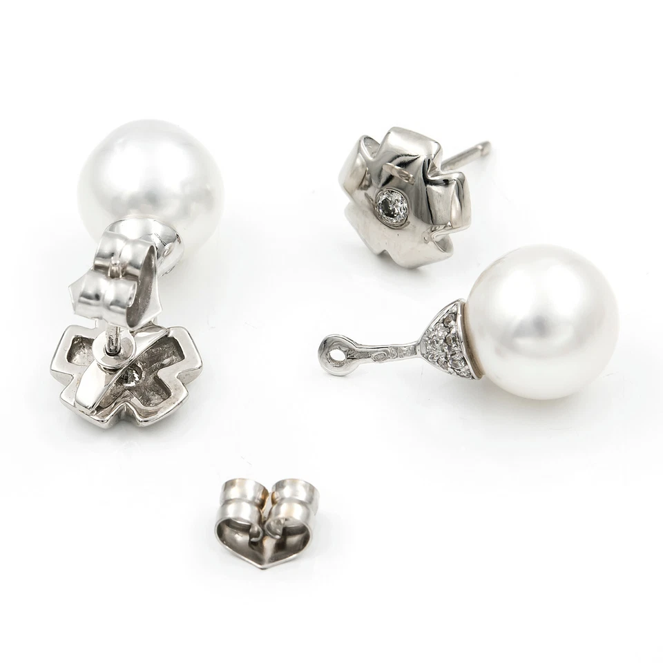 Castellano Jewels Pendientes Mujer con Diamantes y Perlas Blancas en Oro de Ley - Imagen 4 de 4