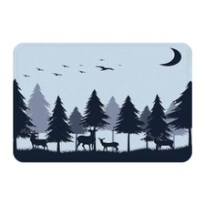 Forest Bath Rug Mountain Nature Tree Happy Camper RV Door Mat, Memory Foam Blue