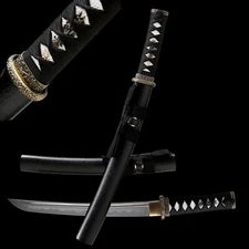 Black 20'' Damascus Steel Japanese Samurai Tanto Sword Mini Katana Razor Sharp