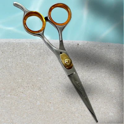 CYNAMED 6" Barber Scissors With Adjustable Tension Knob & Curved Finger Rest Razor Sharp