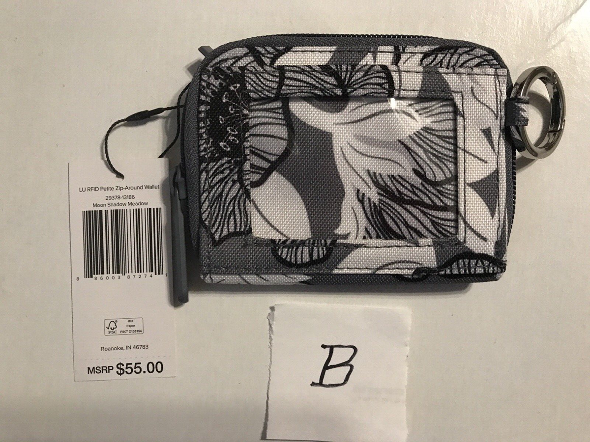 バッグ E Vera Bradley Moon Shadow Petite Zip Wallet with Key Ring RFID New