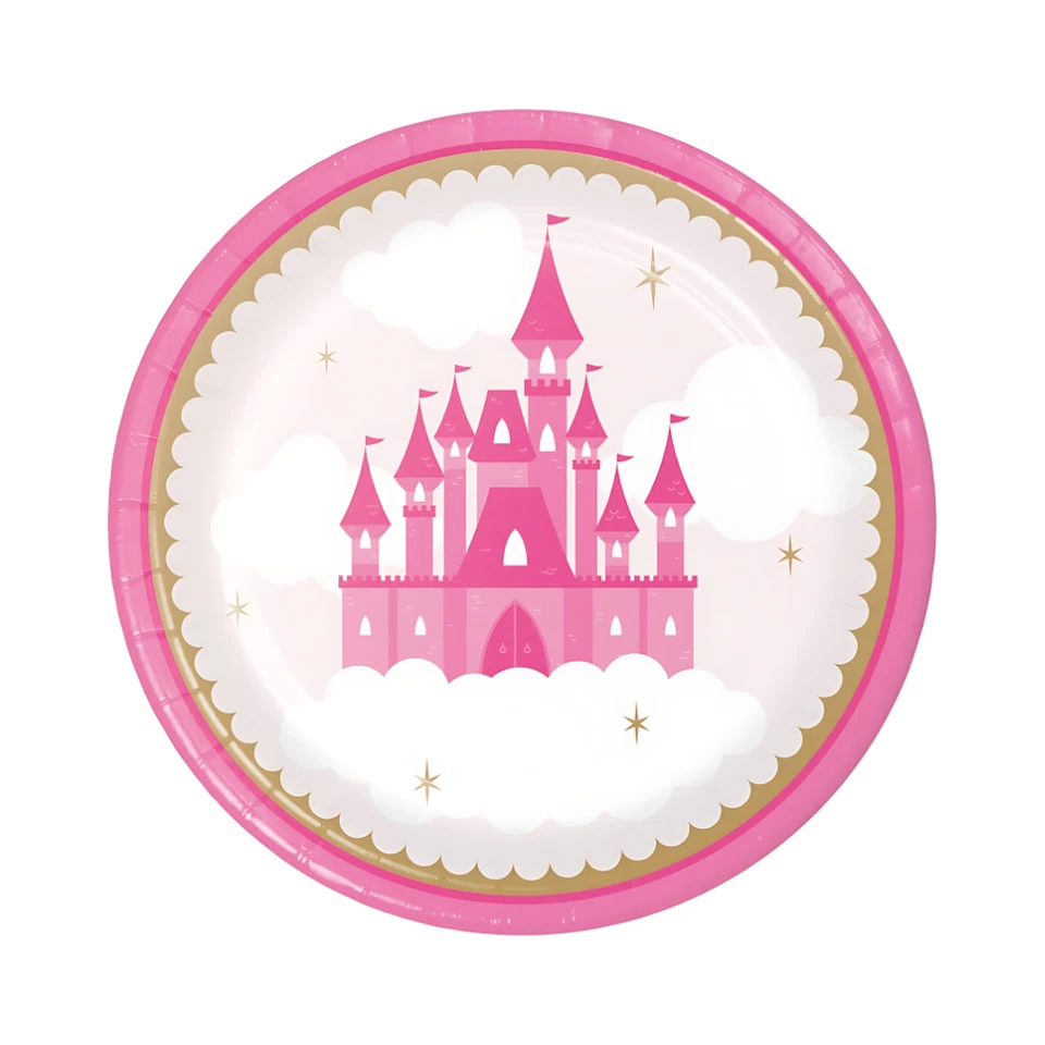 Pink Princess Castle Dinner Plates 9" - (8 pack), birthday, bridal, baby - Image 2 of 4