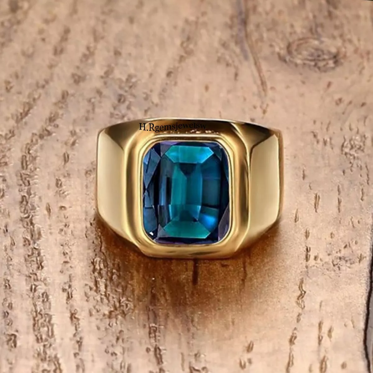 Alexandrite Silver Ring Men Gold Alexandrite Ring Color Changing Gemstone Ring
