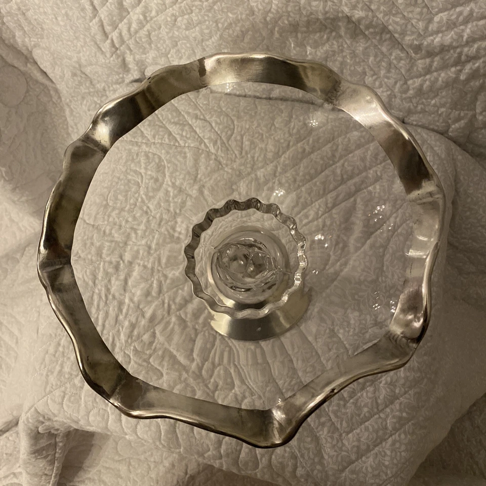 "Plato de plata esterlina y vidrio vintage Alvin borde estriado de plata esterlina de 7"" de alto" Foto 3 de 4