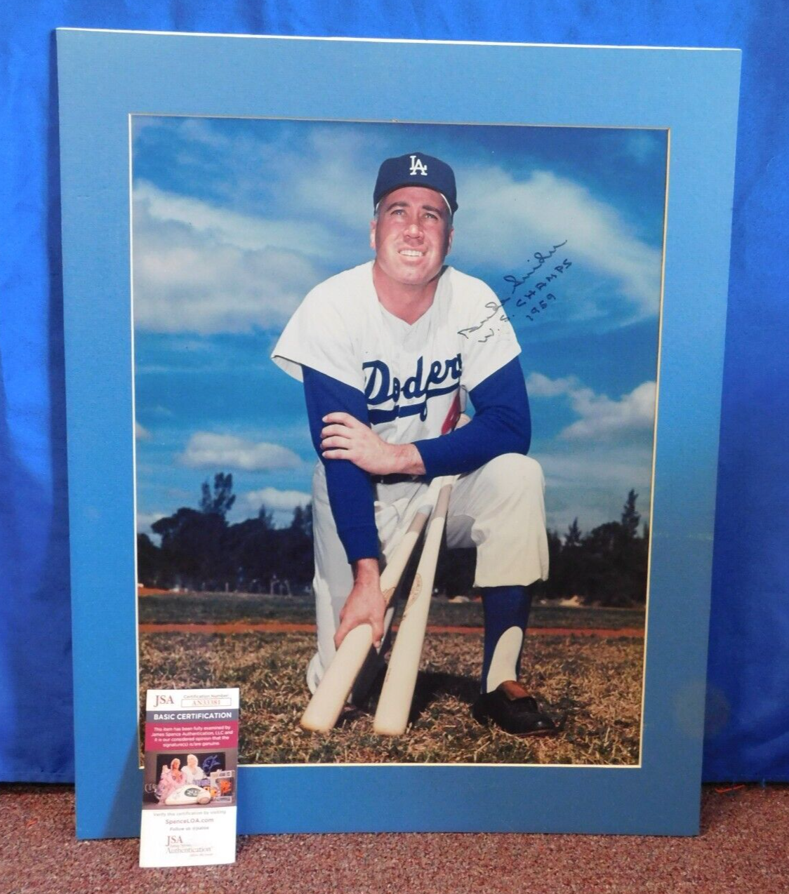 Duke Snider Autographed Signed Los Angeles Dodgers LA Dodgers W.S. Champs 1959 Matted 16" x 20" Photo ~ JSA 