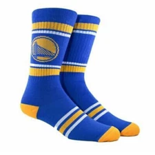 Golden State Warriors NBA Mens Large Socks Fits 6-12 Stripe Crew Curry Blue