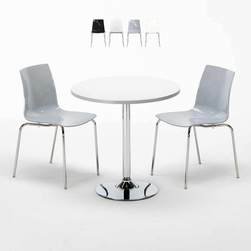 Mesa Redonda Blanca 70x70 cm y 2 Sillas De Colores Lollipop Silver