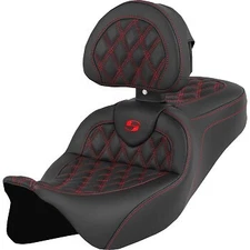 Saddlemen Roadsofa Seat w/ Backrest Red Lattice Stitch for 08-23 Touring