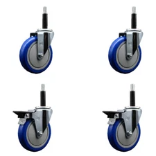5 Inch Blue Poly Wheel Swivel 3/4 Inch Expanding Stem Caster Set 2 Brakes SCC