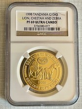 Tanzania 1998 Lion, Cheetah and Zebra 10K Shilingi Gold NGC PF69 UC SKU# 3339
