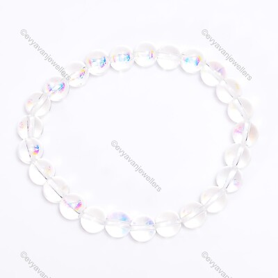 Aura Quartz Gemstone Beaded Adjustable Bracelet 925 Sterling Silver For Girls