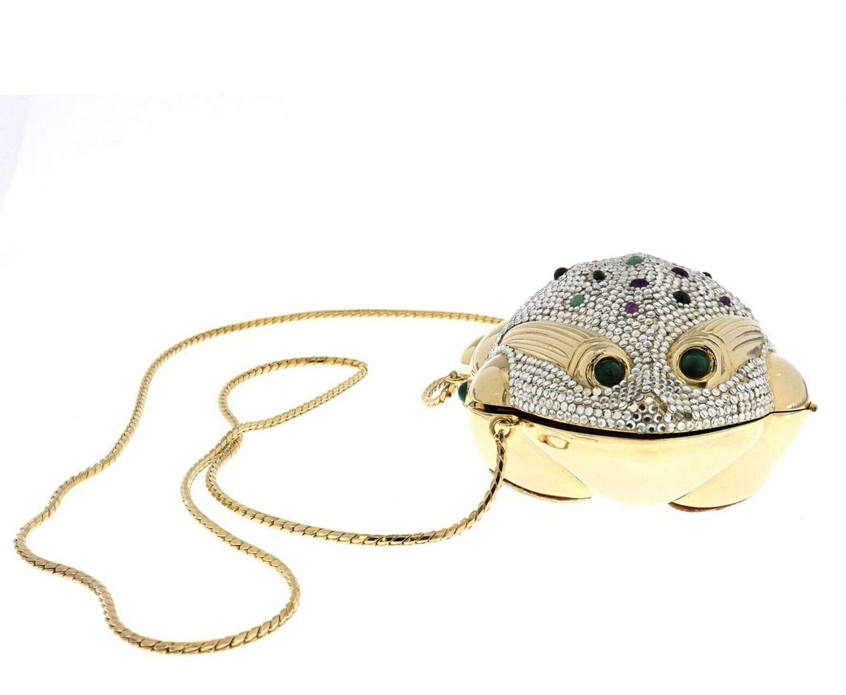 Vintage Judith Leiber Frog Minaudiere clutch Swarovski crystals