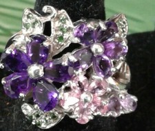 925 Sterling Silver Peridot, Rose Quartz, Amethyst Ring Size 5.75