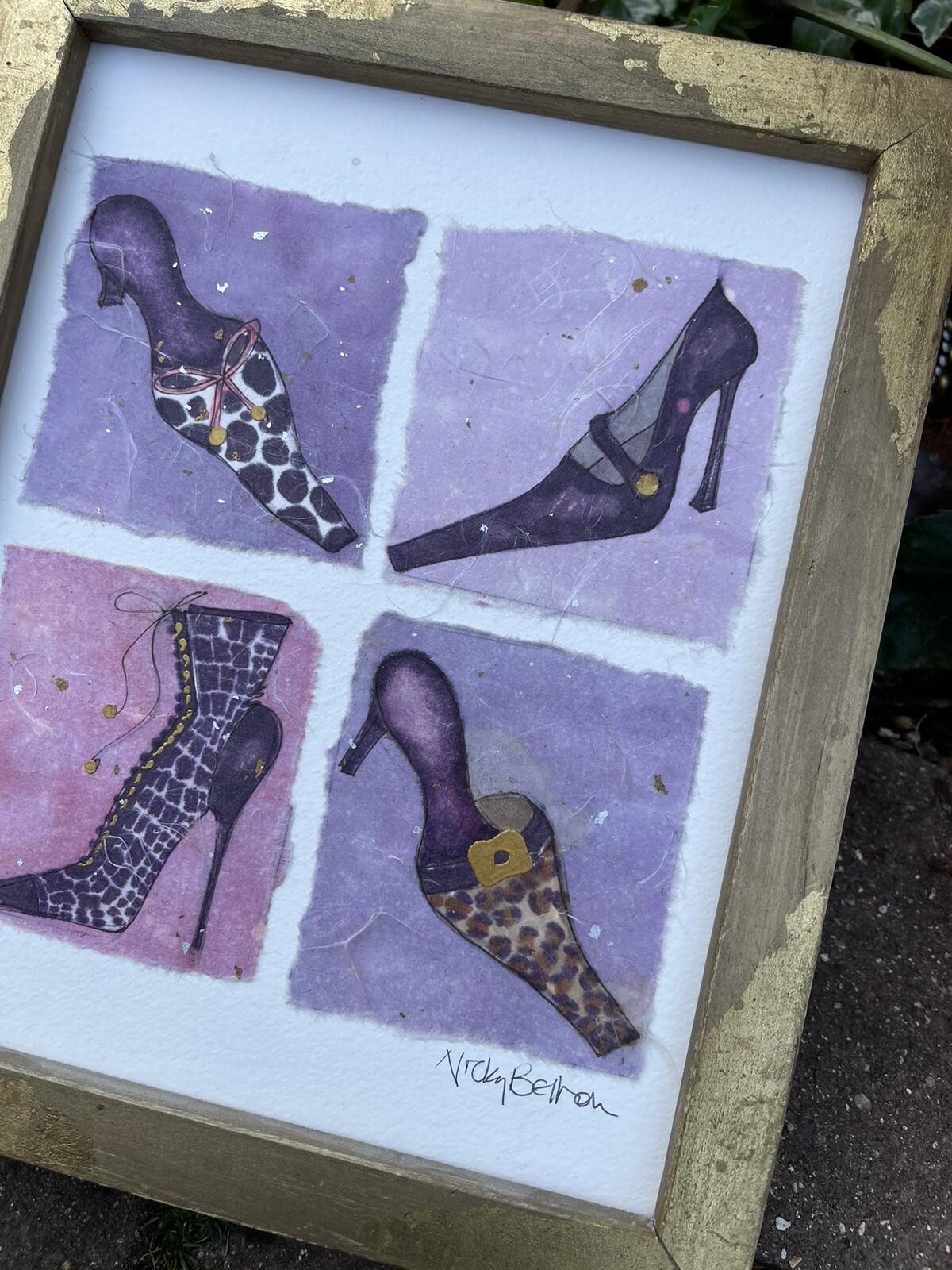 Nicky Belton Original Artwork Framed Mixed Media High Heels Boot
