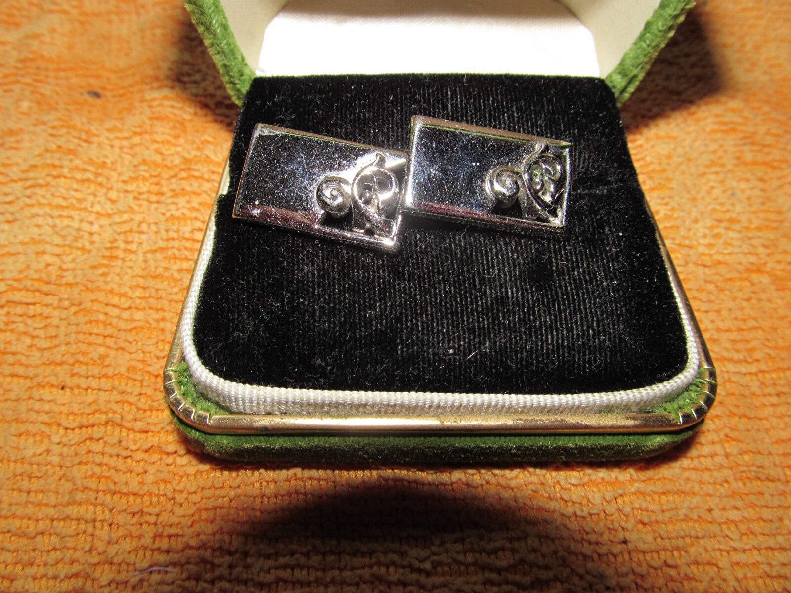 Swank Silver Tone RECTANGLE with Scroll Cufflinks - image 1