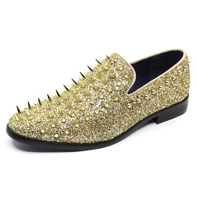 After Midnite Gold Spikes Slip-on Smoking Men\'s Prom Dress Shoes Size 10 After Midnite Gold Spikes Slip-on Smoking Men main image 2