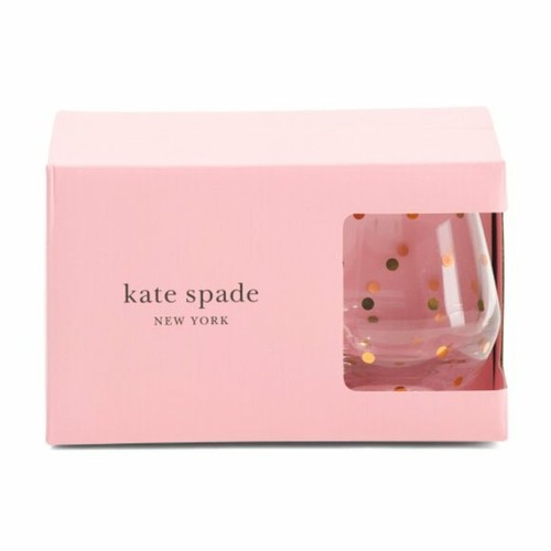 Kate Spade Lenox Set of 4 Larabee Dot GOLD Stemless Wine Glasses 7.5oz