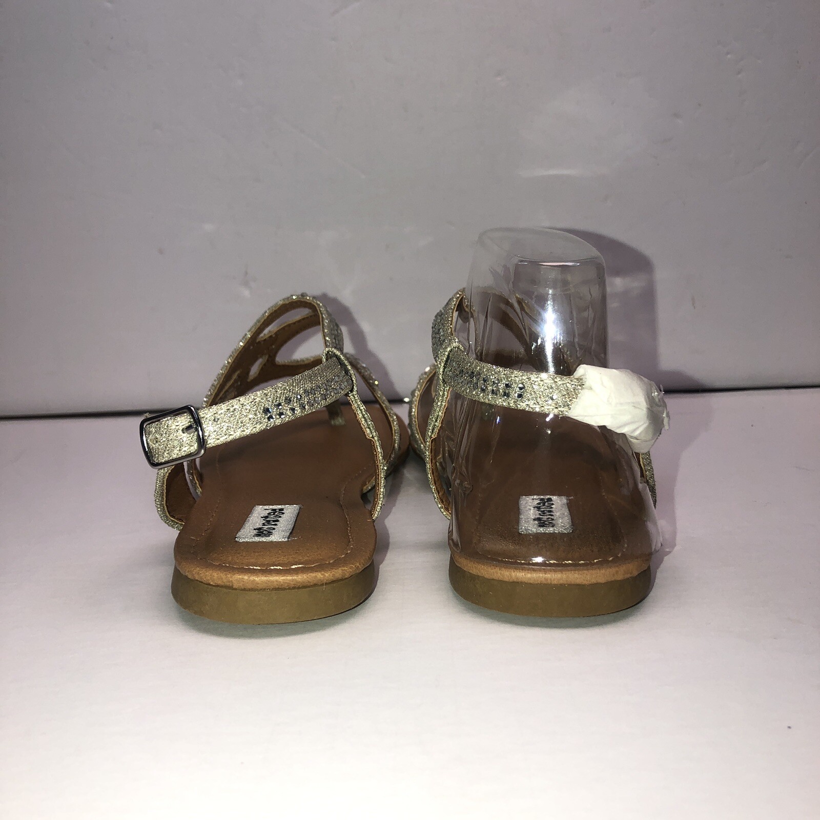 New Not Rated Womens Bestie Beige Rhinestone Buckle Sandals Sz-8 Slingback Flats