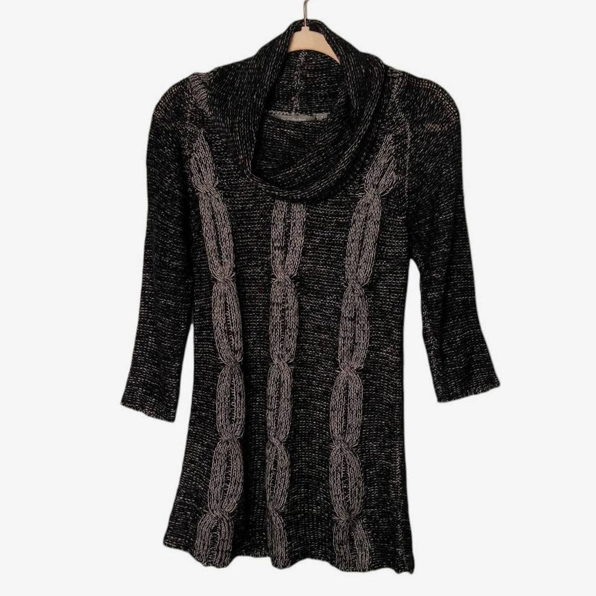 NY COLLECTION Women's Black Gray Cowl Neck Cable Knit Sweater Tunic,  Sz S