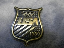 1980 2 X 2.5 INCH SOLID BRASS OLYMPIC BELT BUCKLE BY BERGAMOT BRASS WORKS