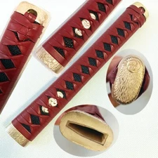26cm Tsuka Brass Fuchi Kashira Leather Ito For Japanese Katana Sword Hilt Handle