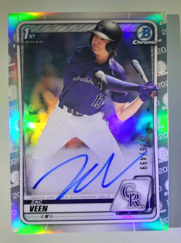 2020 Bowman Chrome Draft Zac Veen Refractor Auto #'d /499 Autograph