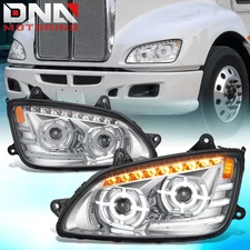 For 2008-2017 Kenworth T660 Sequential Signal LED DRL Projector Headlight Chrome