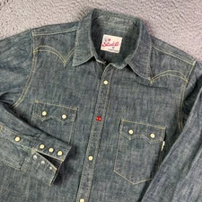 Studio D’artisan Sawtooth Western Shirt Mens Large Blue Denim Pearl Snap Button