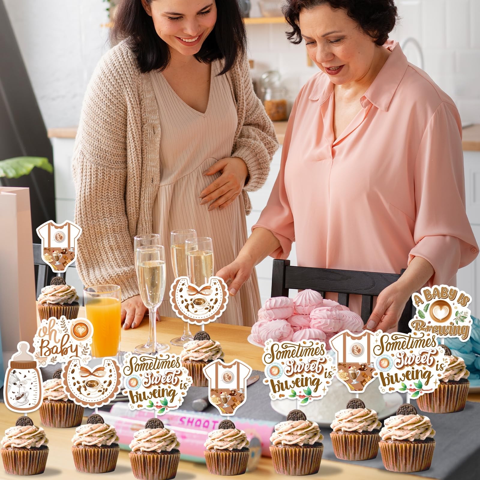 24pcs Something Sweet is Brewing Cupcake Toppers - A Baby is Brewing Baby Shower