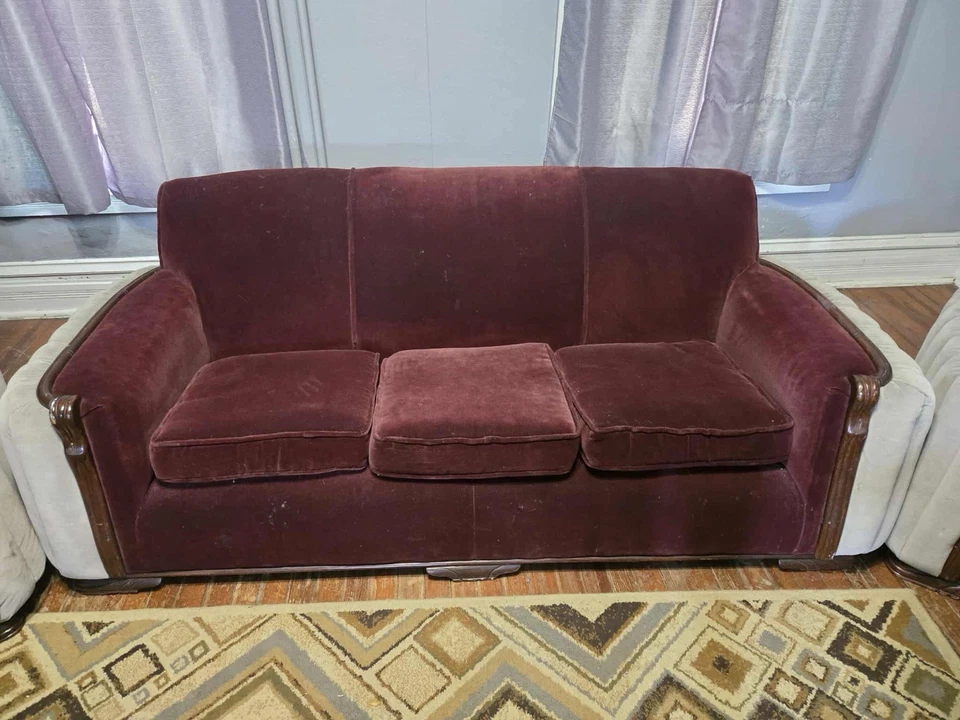 Juego de sofá y sillas vintage Art Deco mohair, alrededor de los años 40 Foto 2 de 4