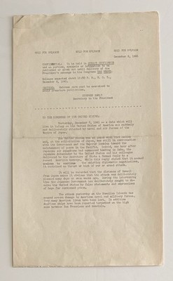 1941 FDR  Day of Infamy  Speech   ORIGINAL Press Release Copy