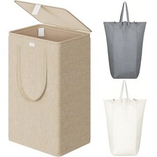 100L Laundry Hamper with Lid, Large Foldbale Laundry Basket with 2 Removable ...